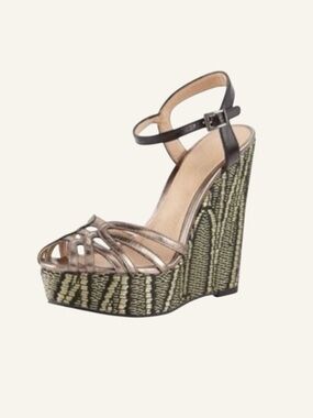 Pelle Moda Pewter Rose Black Gold Metallic Platform Wedge BOHO 70s Size 5.5